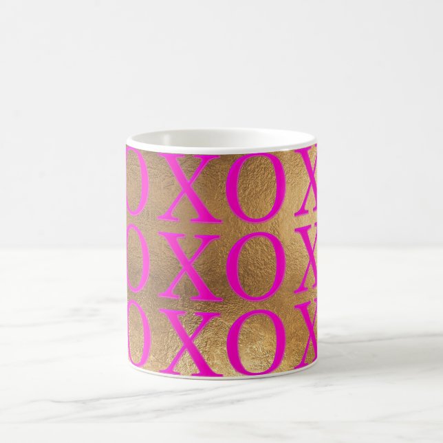 Caneca De Café PixDezines XOXO rosa quente/preto Dourado/cor frac (Centro)