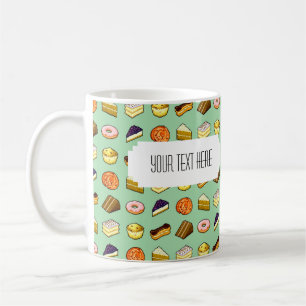 Caneca De Café Pixel Art Delicious Cakes Patterno com Rótulo