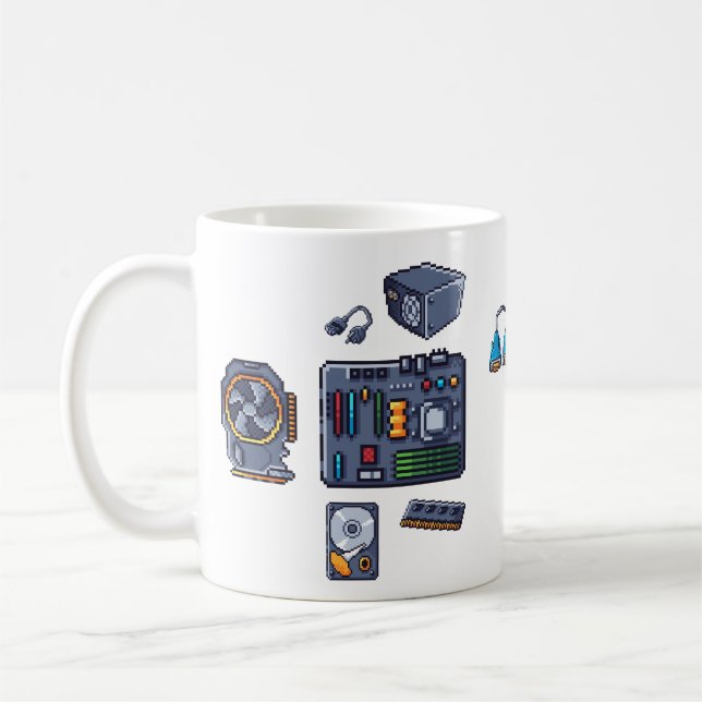 Caneca De Café Pixel Art Do Componente Pc (Esquerda)