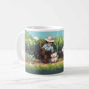 Caneca De Café Pixel Art Farmer Que Serve As Plantas