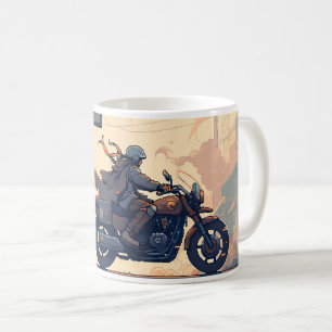 Caneca De Café Pixel Art Of Women Ride On The Motorcycle