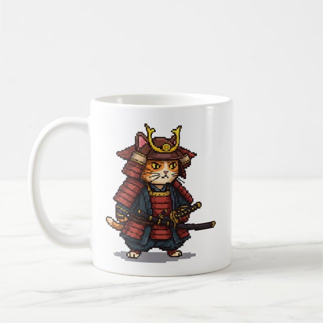 Caneca De Café Pixel Samurai Cat (Esquerda)