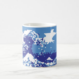 Caneca De Café Pixel Tsunami Blue 8 Bit Pixel Art
