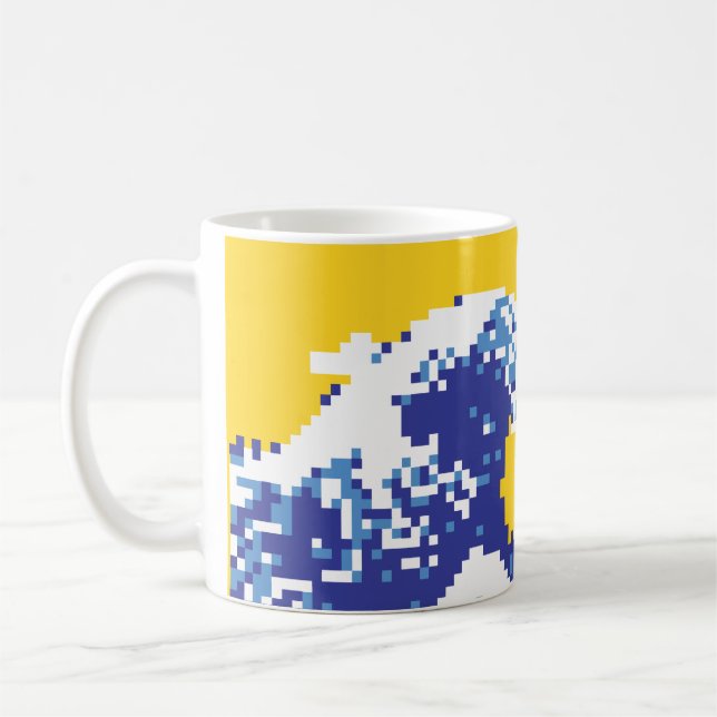 Caneca De Café Pixel Tsunami Blue 8 Bit Pixel Art (Esquerda)