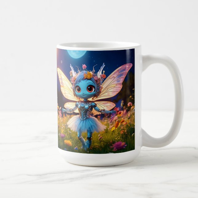 Caneca De Café Pixie Robot Ballerina Dança nas Flores Selvagens (Direita)