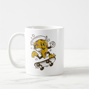 Caneca De Café Pizza Skateboard Personagem de Pizza de Cartoon