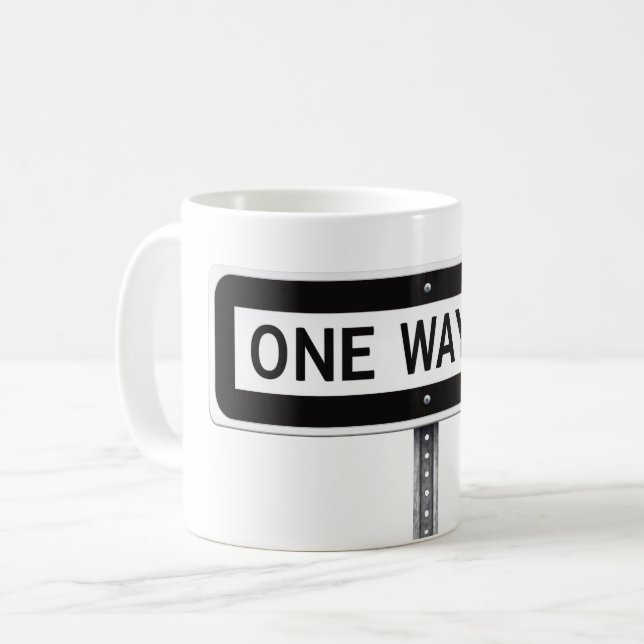 Caneca De Café Placa de rua preta e branca de uma via (Frente Esquerda)