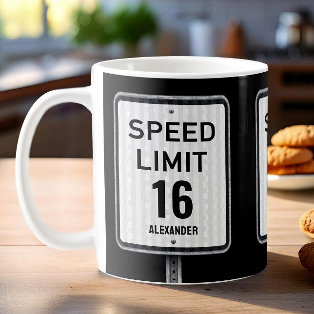 Caneca De Café Placa de Velocidade de Aniversário de 16 Anos Mode (Criador carregado)