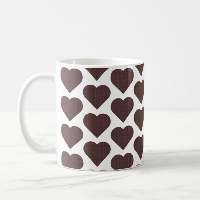 Caneca De Café Plaid Marrom Azul em Formato de Coração (Esquerda)