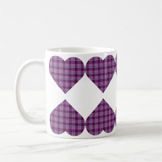 Caneca De Café Plaid Roxo Rosa em Formato de Coração