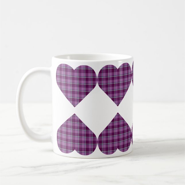 Caneca De Café Plaid Roxo Rosa em Formato de Coração (Esquerda)