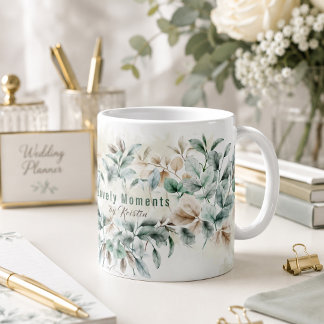 Caneca De Café Planejador de Casamento Botânico em Aquarela Elega