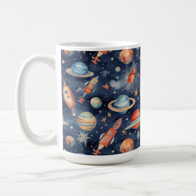 Caneca De Café Planeta Espacial do Bebê Cachorro Azul (Esquerda)