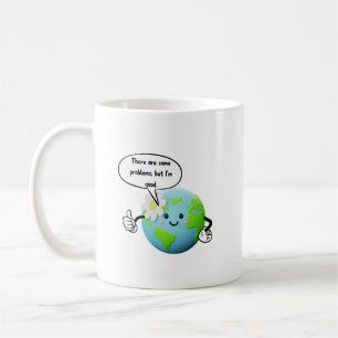 Caneca De Café Planeta Terra Fofo Divertido Estou Bem Motivaciona