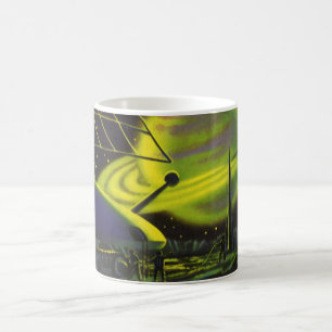 Caneca De Café Planeta Verde Neon de Ficção Científica Vintage co