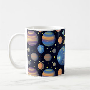 Caneca De Café Planetas Coloridos e Estrelas no Espaço Exterior