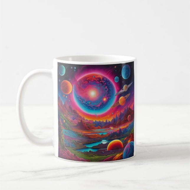 Caneca De Café Planetas selvagens arte psicodélica (Esquerda)