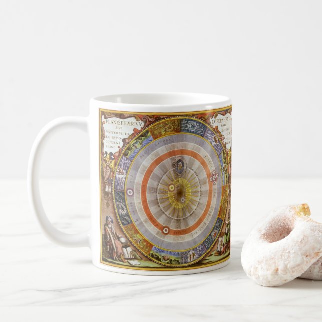 Caneca De Café Planisfério Celeste Copernicano de Astronomia Anti (Com Donut)