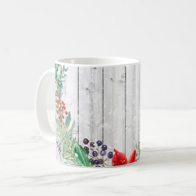 Caneca De Café Planks de Madeira Floral de Wreath de Natal (Frente Esquerda)