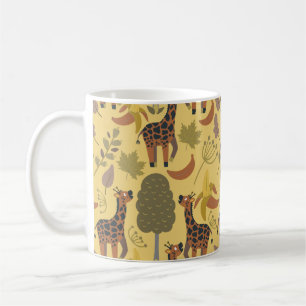 Caneca De Café Plano de fundo amarelo sem costura Giraffe