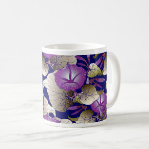 Caneca De Café Plano de Fundo de Padrão Floral Vibrante e Elegant