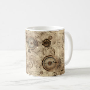 Caneca De Café Plano Mecânico Retrô Sépia Marrom