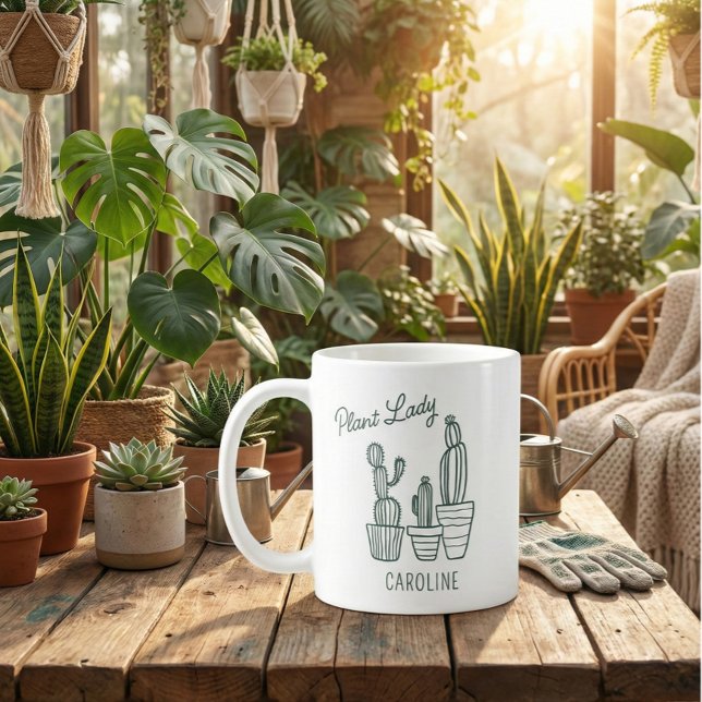 Caneca De Café Plant Lady Cactus Succulent Gardening Lover Name (Criador carregado)
