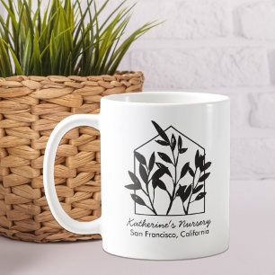 Caneca De Café Planta de Casa Preta Minimalista Abstrata Moderna