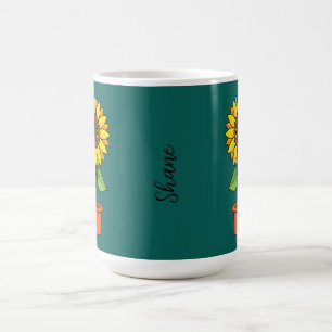 Caneca De Café Planta de girassol de Kawaii em Pote Adicionar t