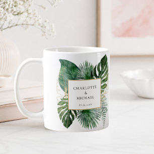 Caneca De Café Planta Elegante Tropical Tendência Casamento  