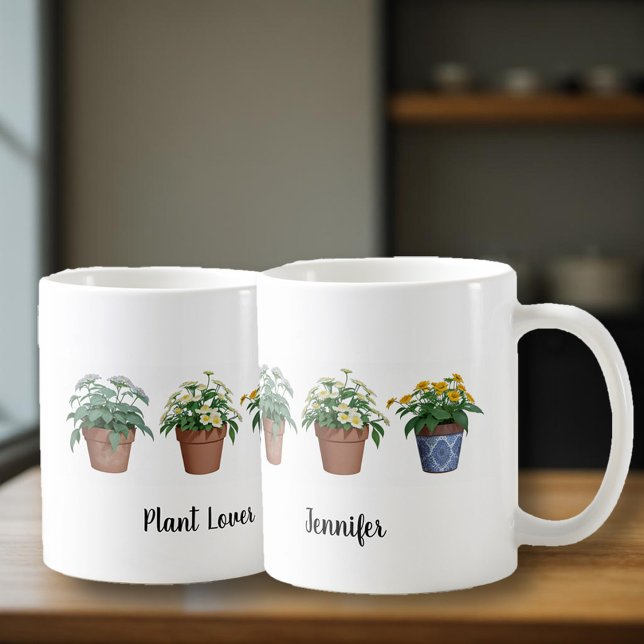 Caneca De Café Plantas aquáticas, flores, monogramas, amantes de  (Plant Lover, garden lover, crazy plant lady monogrammed mug.)