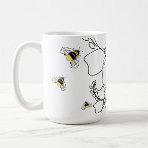 Caneca De Café Plantas coloridas e design de aquarela de abelha