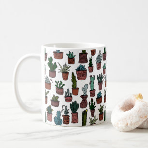 Caneca De Café Plantas de Cacto em Vasos Padrão Fofo Colorido