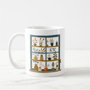 Caneca De Café Plantas em vasos com monograma na janela