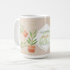 Caneca De Café Plantas Frescas em Vasos de Cerâmica Aquarela