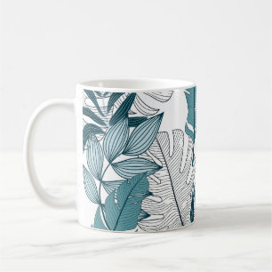 Caneca De Café Plantas Tropicais Deixam Papel De Parede Vintage.