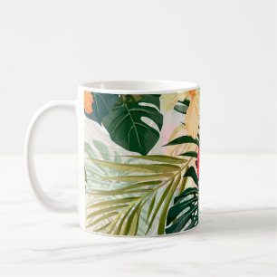 Caneca De Café Plantas tropicais havaianas, flores coloridas.