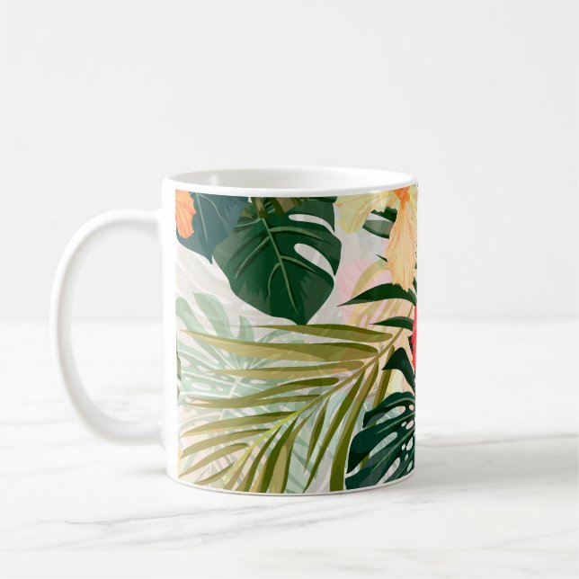 Caneca De Café Plantas tropicais havaianas, flores coloridas. (Esquerda)