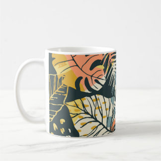 Caneca De Café Plantas tropicais: padrão abstrato artístico.