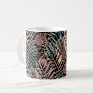 Caneca De Café Plantas tropicais, selva, trópicos, bege, folhas