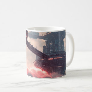Caneca De Café Plataformas futuristas nas nuvens ao crepúsculo