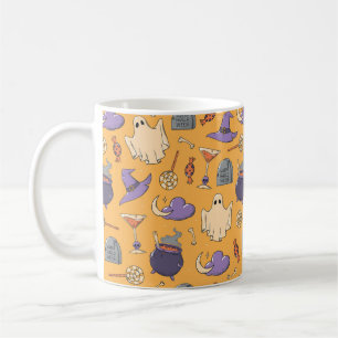 Caneca De Café Playful Halloween Ghosts and Witches Patterno