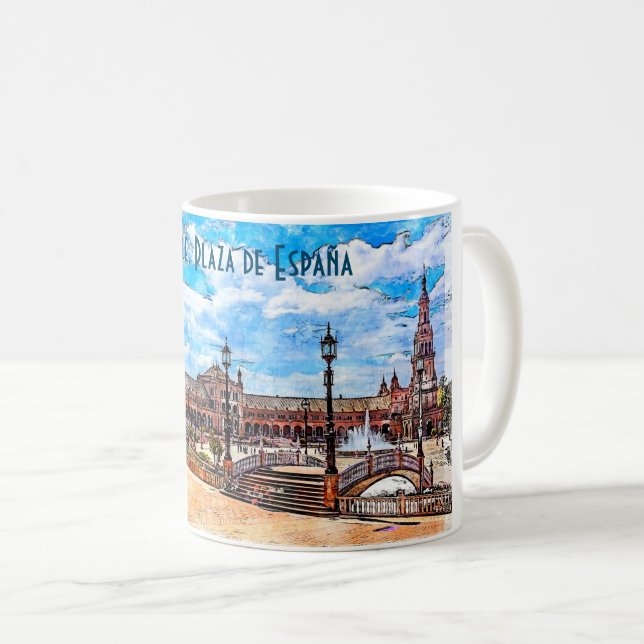 Caneca De Café Plaza de España, Sevilha, Espanha (Frente Esquerda)