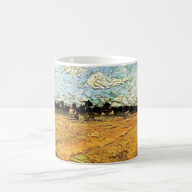 Caneca De Café Plowed Field (the Furrows), por Vincent van Gogh (Centro)