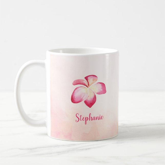 Caneca De Café Plumeria Sunset Pink Watercolor (Esquerda)
