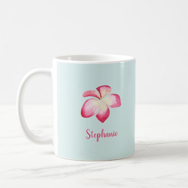 Caneca De Café Plumeria Tropical Pink Watercolor (Esquerda)