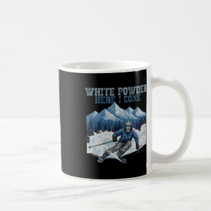 Caneca De Café Pó Branco Aqui Vou Eu Divertido Esqui Inverno Neve