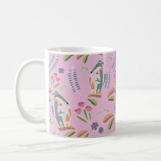 Caneca De Café Podenco cão e Galgo Bonito Lilac Rosa (Esquerda)