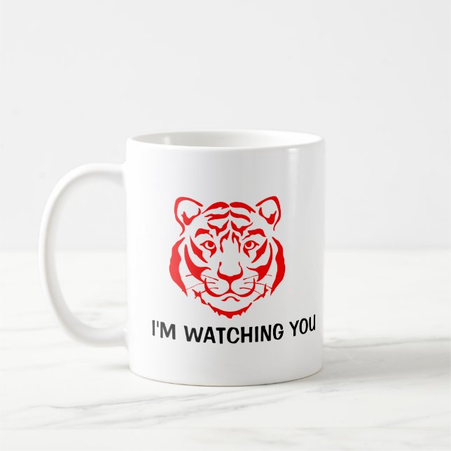 Caneca De Café Poderoso Tiger Face Vermelho Imagem Vermelha Engra (Esquerda)