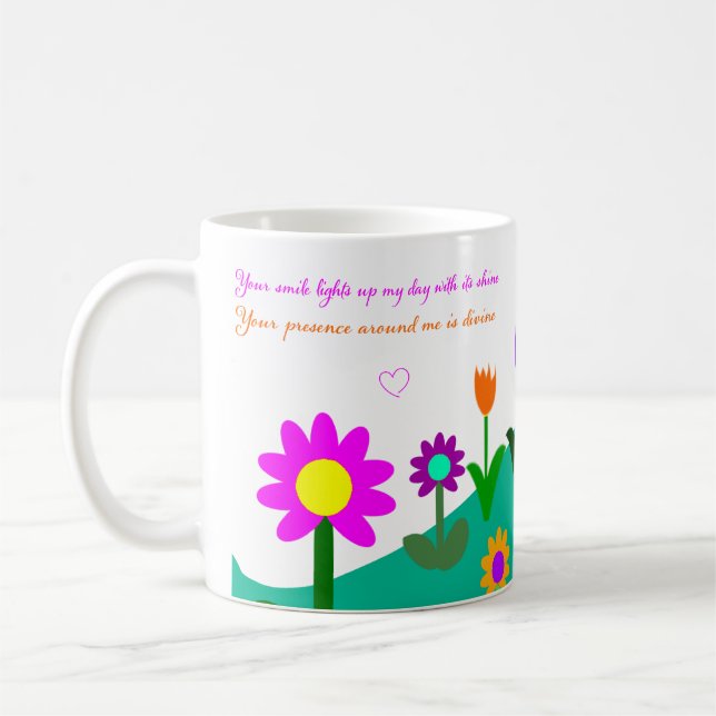 Caneca De Café Poema do dia das mães e colina florida (Esquerda)